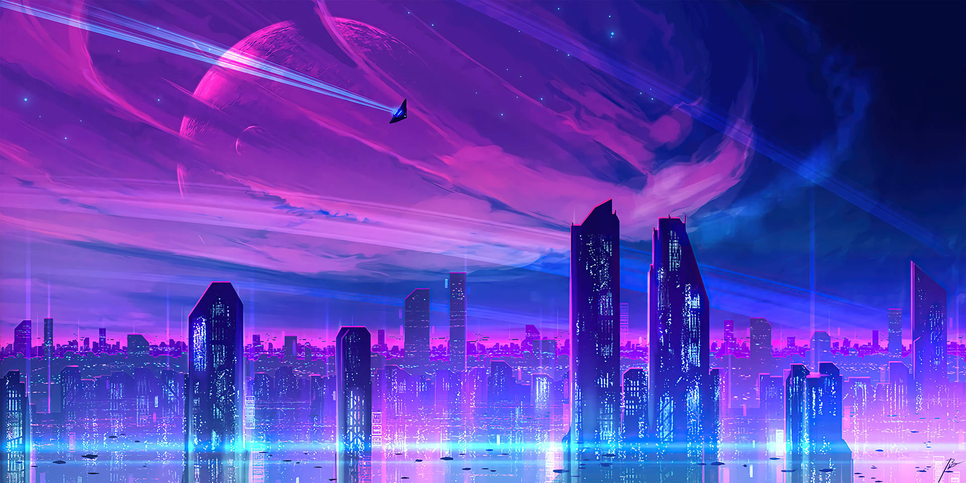 Purple And Blue Sci Fi City Background Background