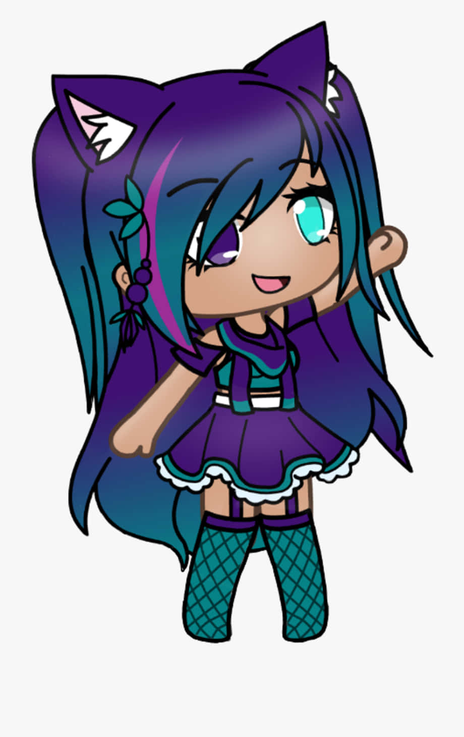 Purple And Green Gacha Girl Wolf Ears Background