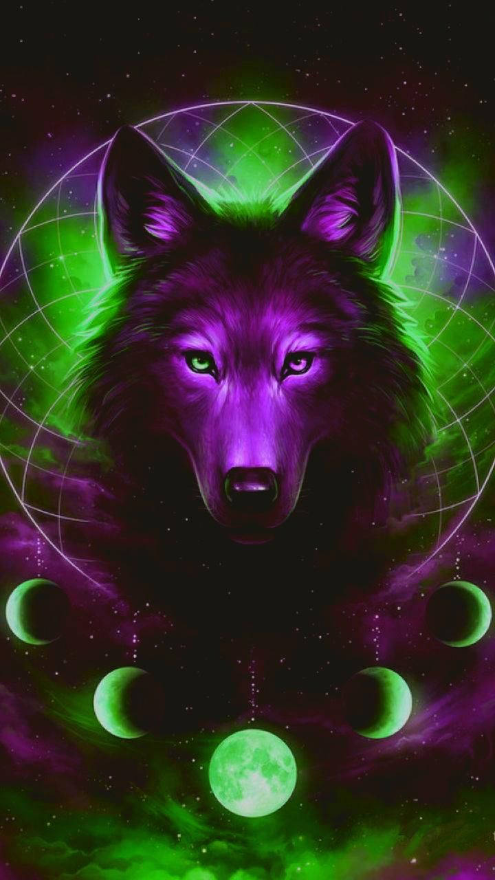 Purple And Green Galaxy Wolf Background