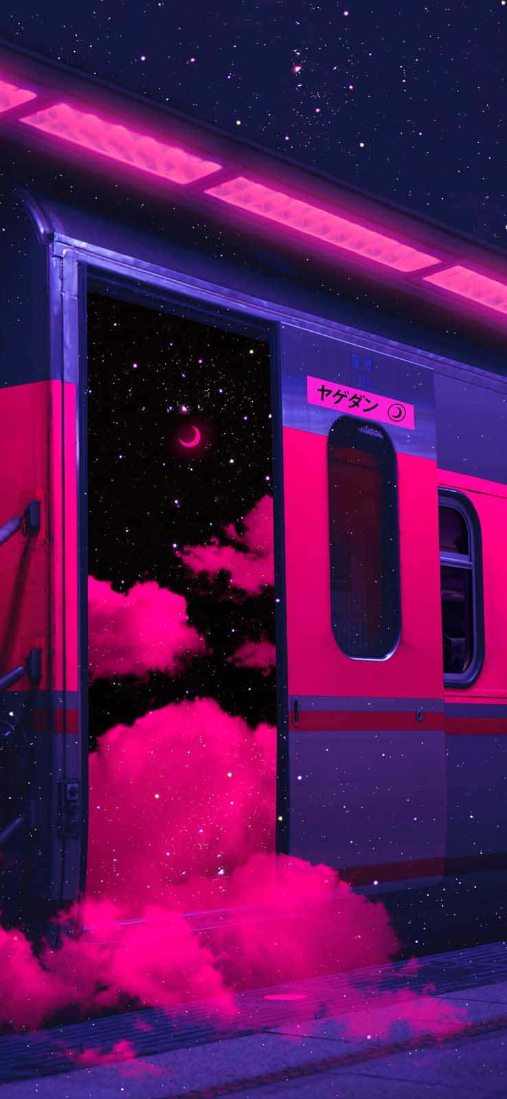 Purple And Magenta Japanese Train Departure Background