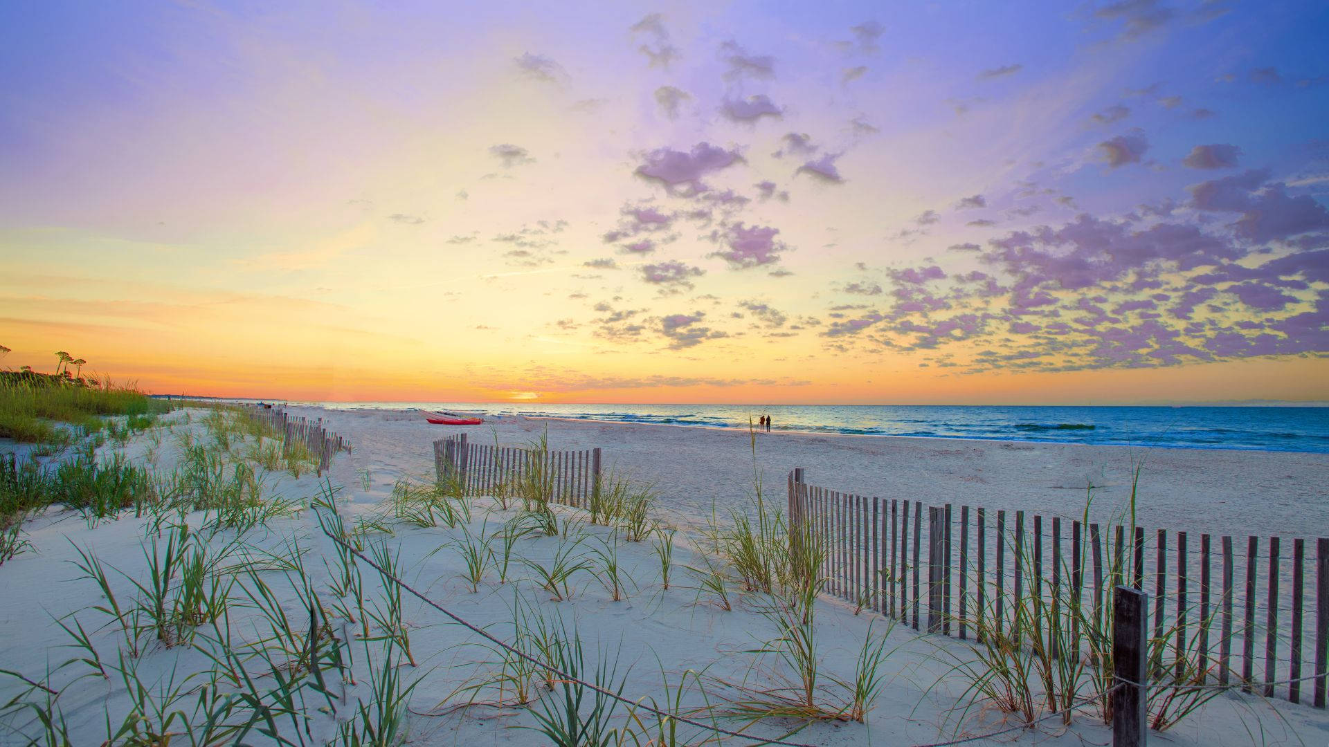 Purple And Orange Beach Sunrise Background