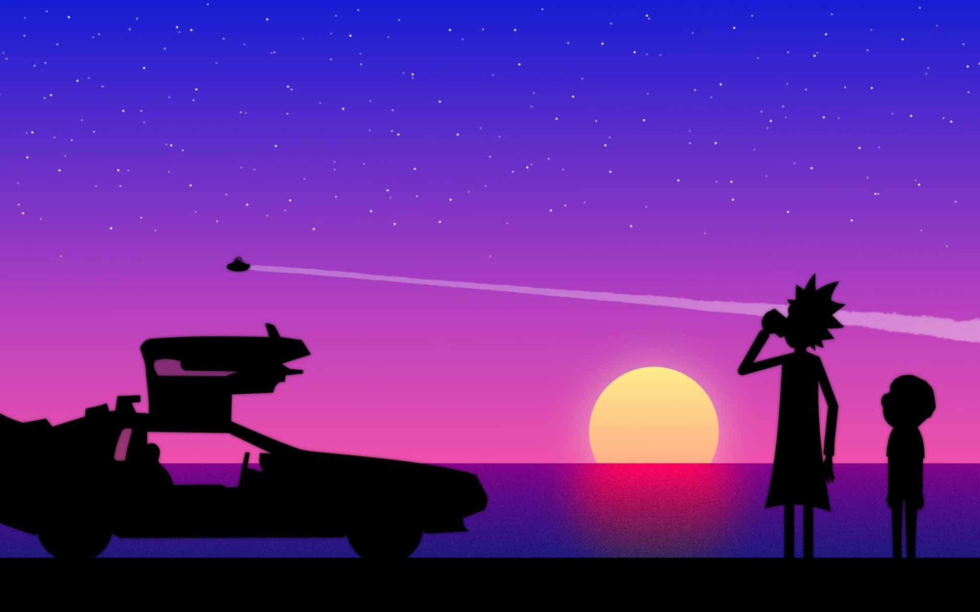 Purple And Pink Silhouette Rick And Morty Fan Art Background