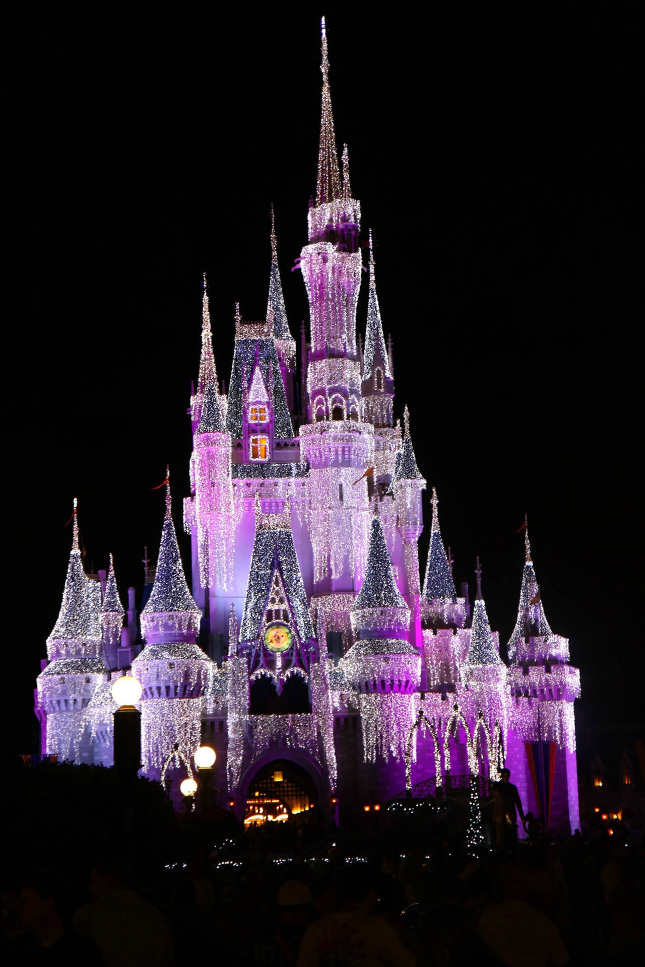 Purple And White Lights Disney Castle Background