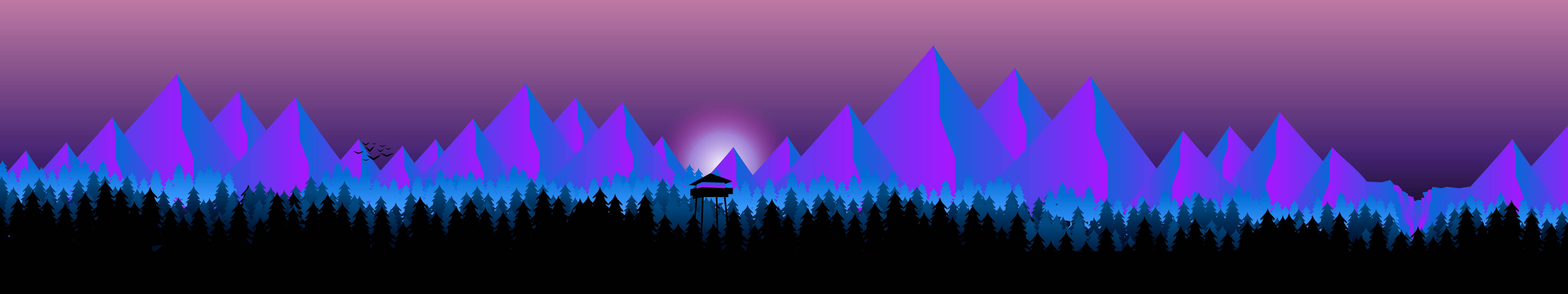 Purple Animated Forest Three Screen Background