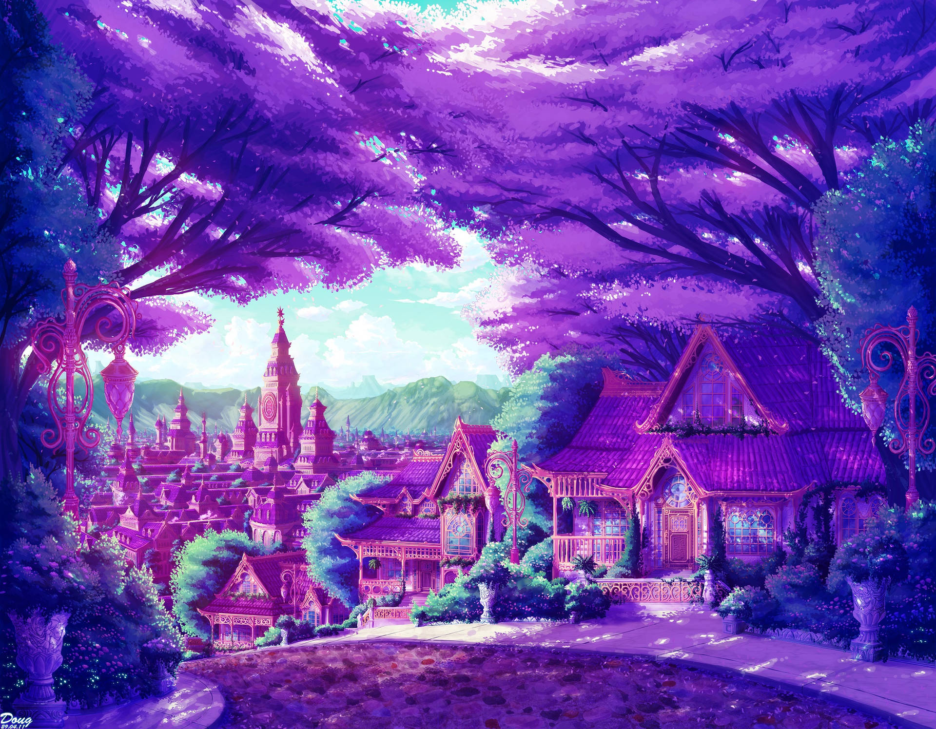 Purple Anime City Artwork