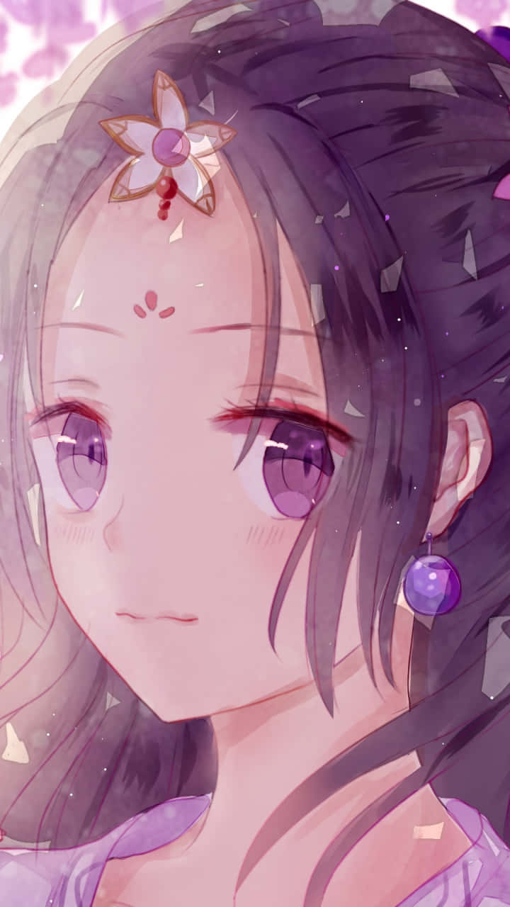 Purple Anime Girl Ethereal Gaze Background