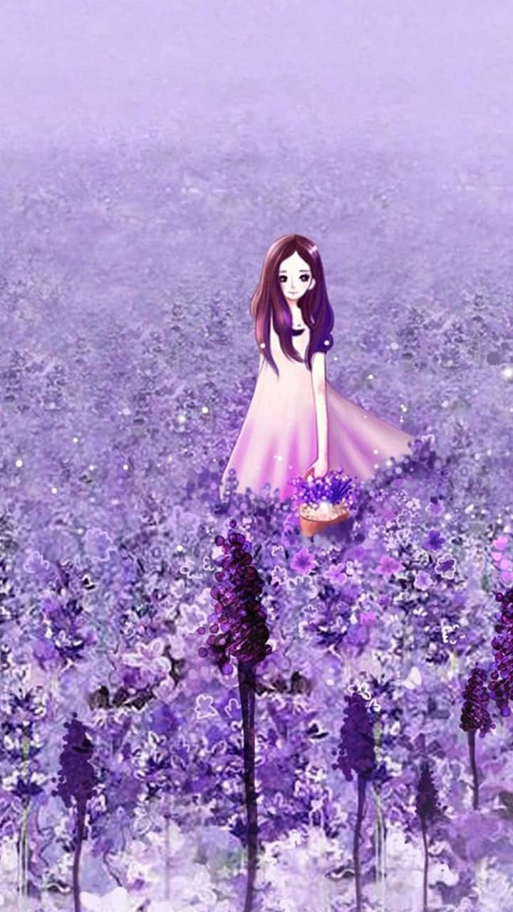 Purple Anime Girl In Floral Field.jpg Background
