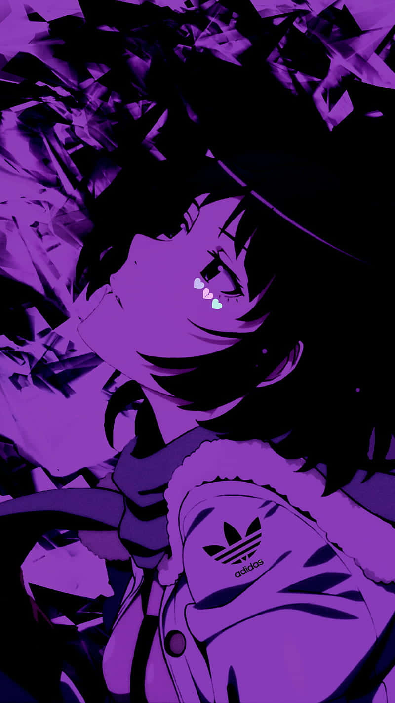 Purple Anime Girl Looking Upward Background