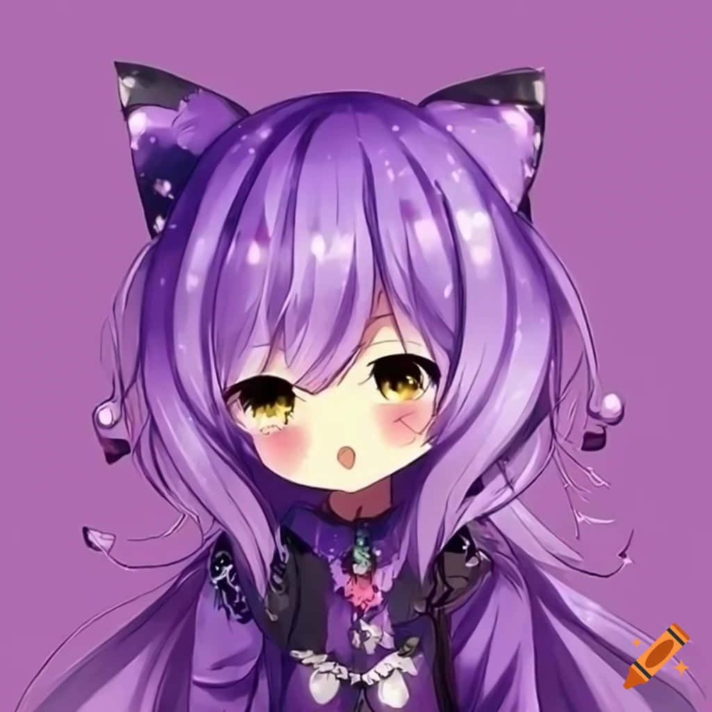 Purple Anime Girlwith Cat Ears Background