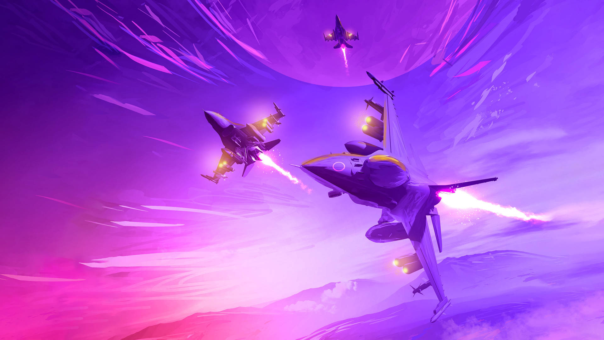 Purple Anime Jet Fighter Background