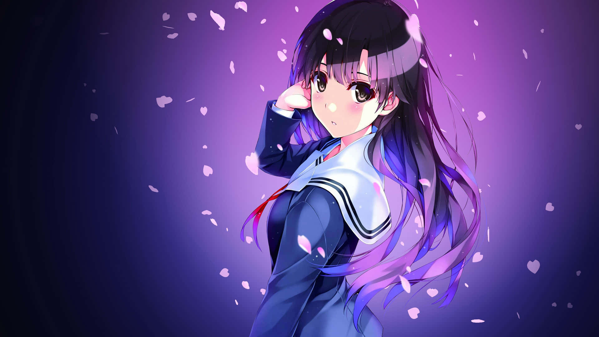 Purple Anime School Girl Uniform Background