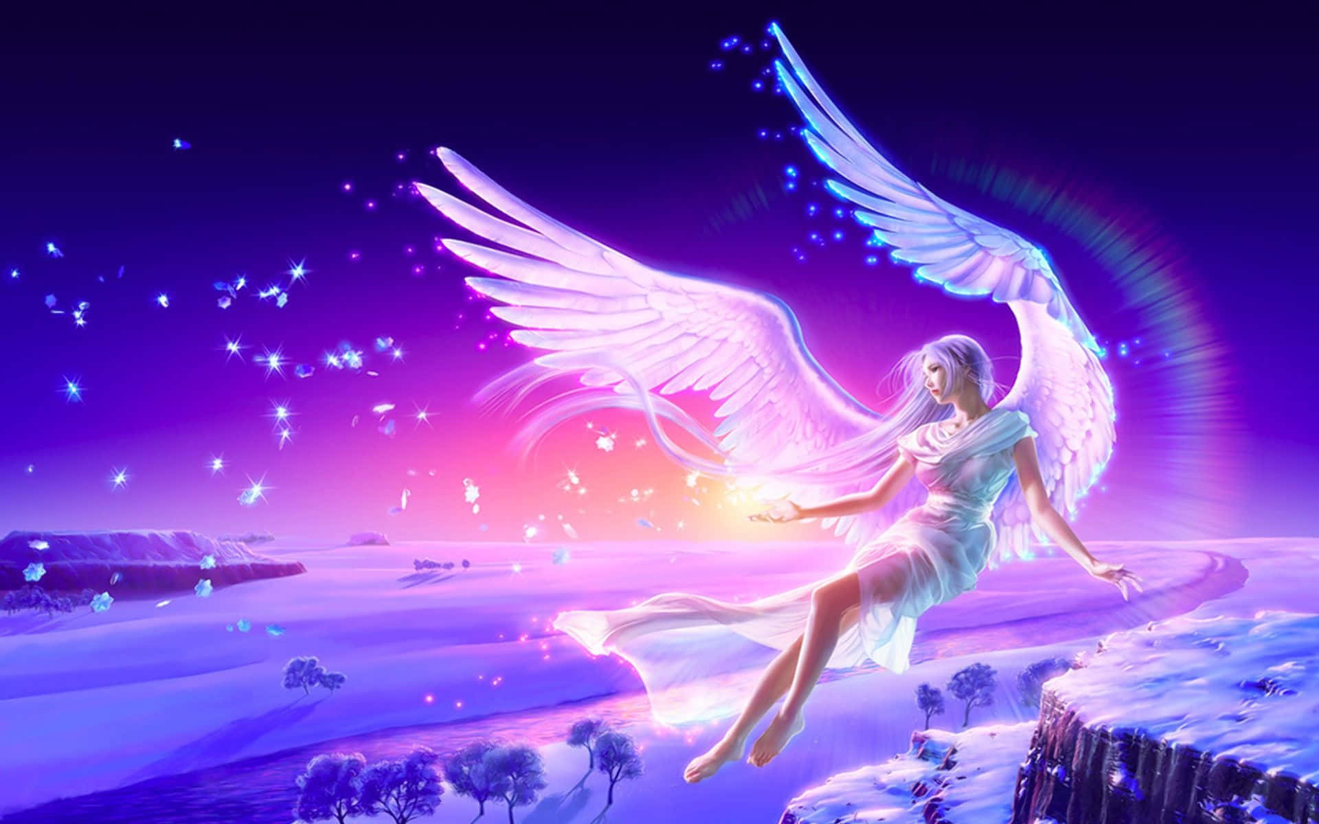 Purple Anime Winged Girl Background