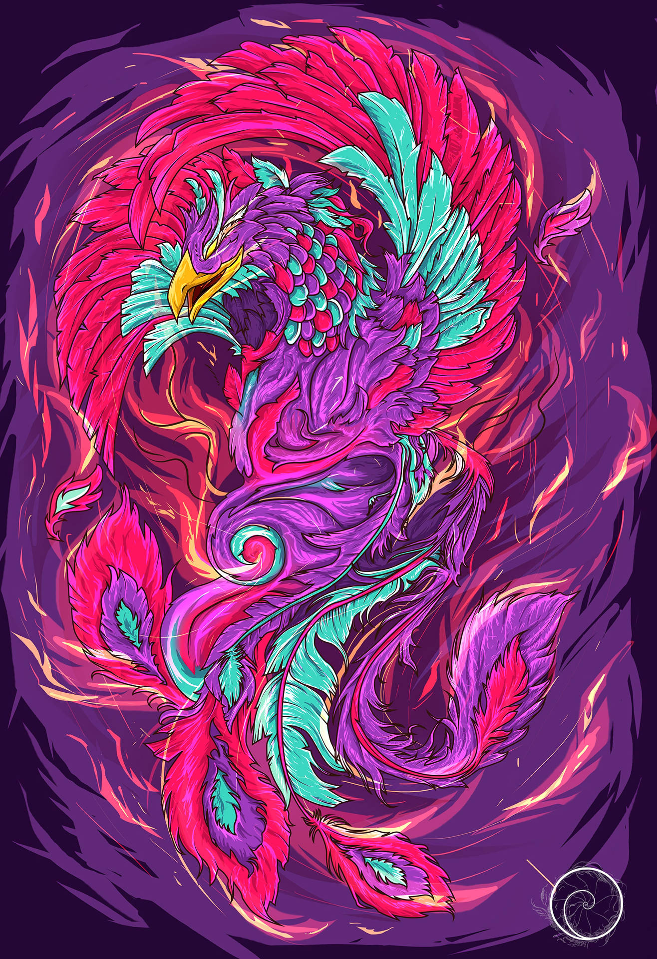 Purple Art Phoenix Mobile Background