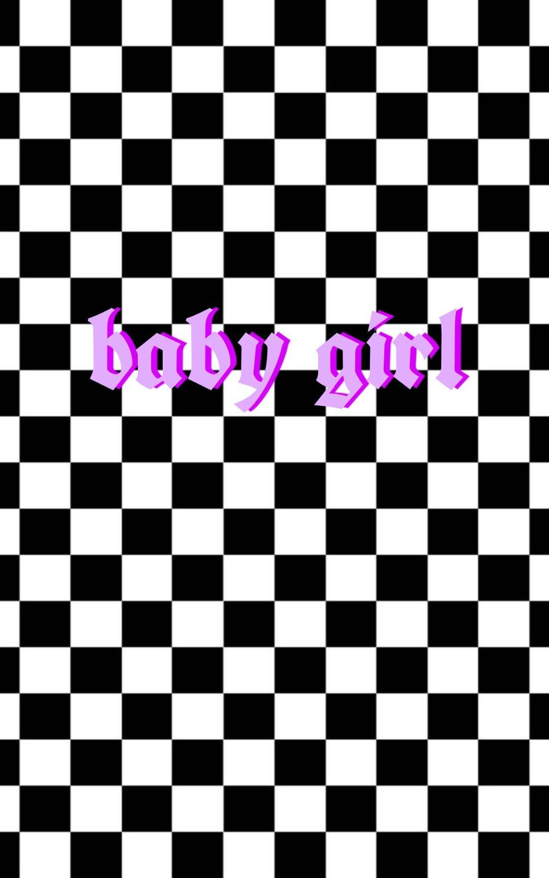 Purple Baby Girl Text On Black And White Squares Background