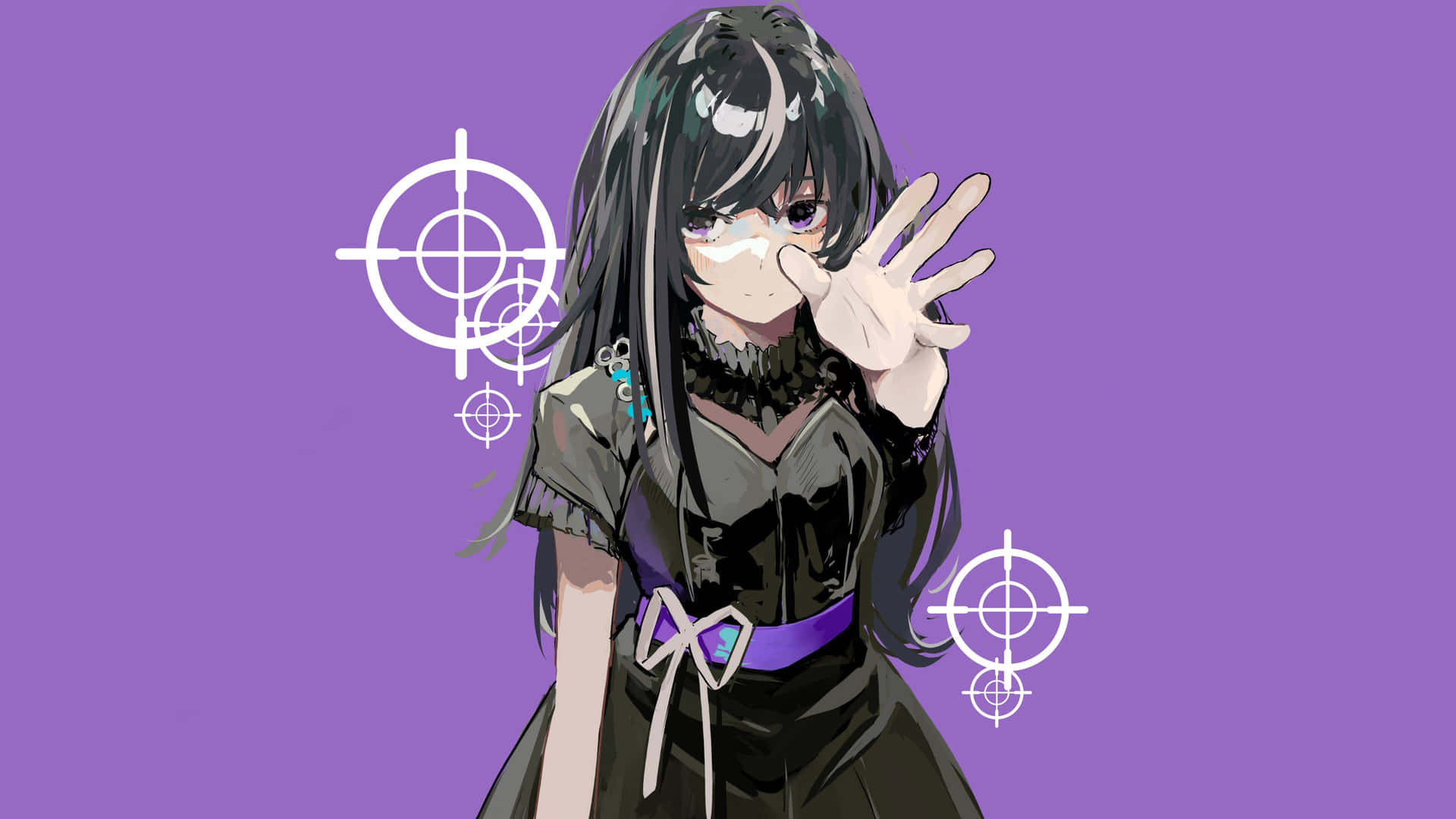 Purple Backdrop Anime Girl Gesture Background
