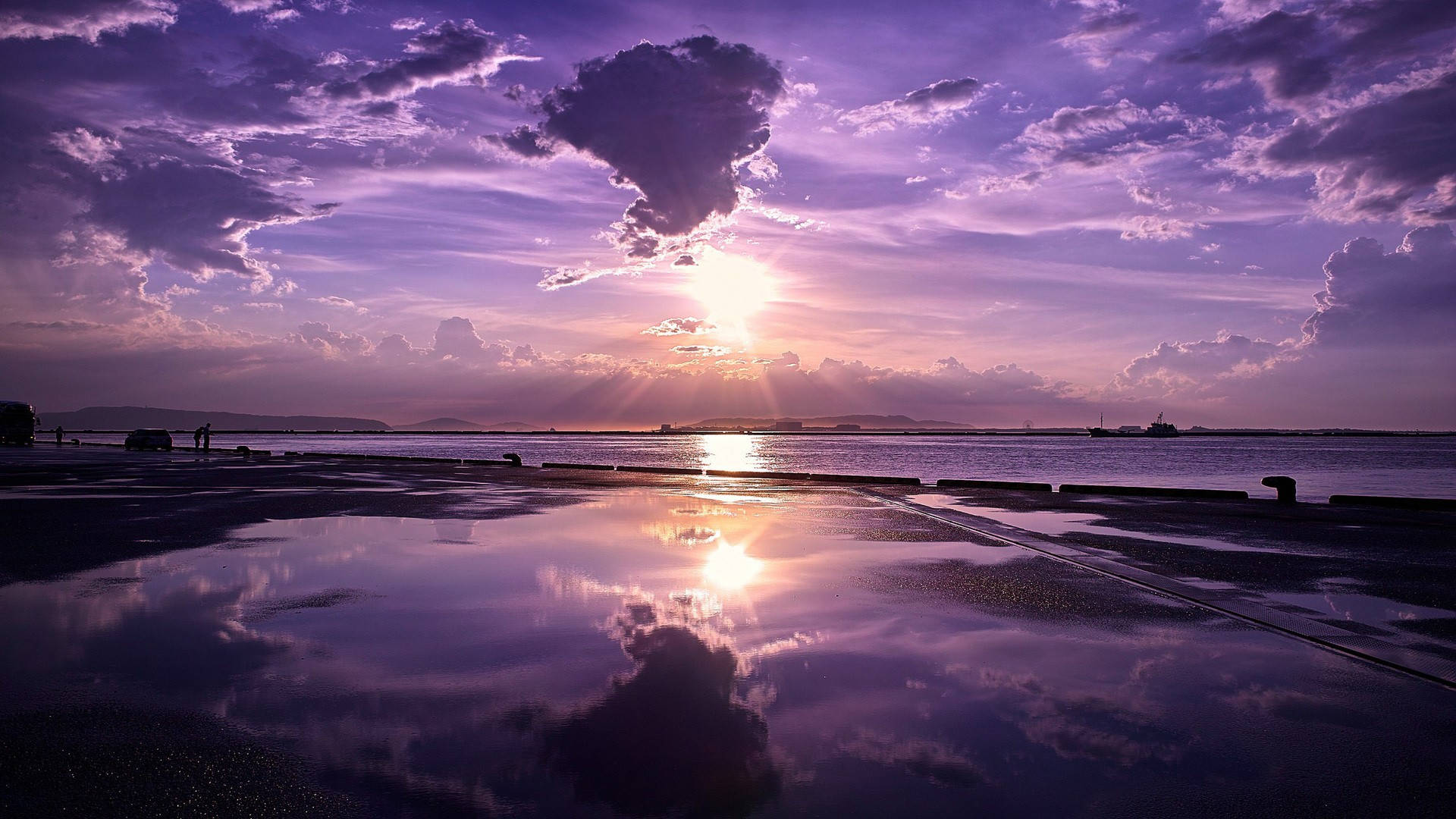 Purple Beach Sunset Desktop Background