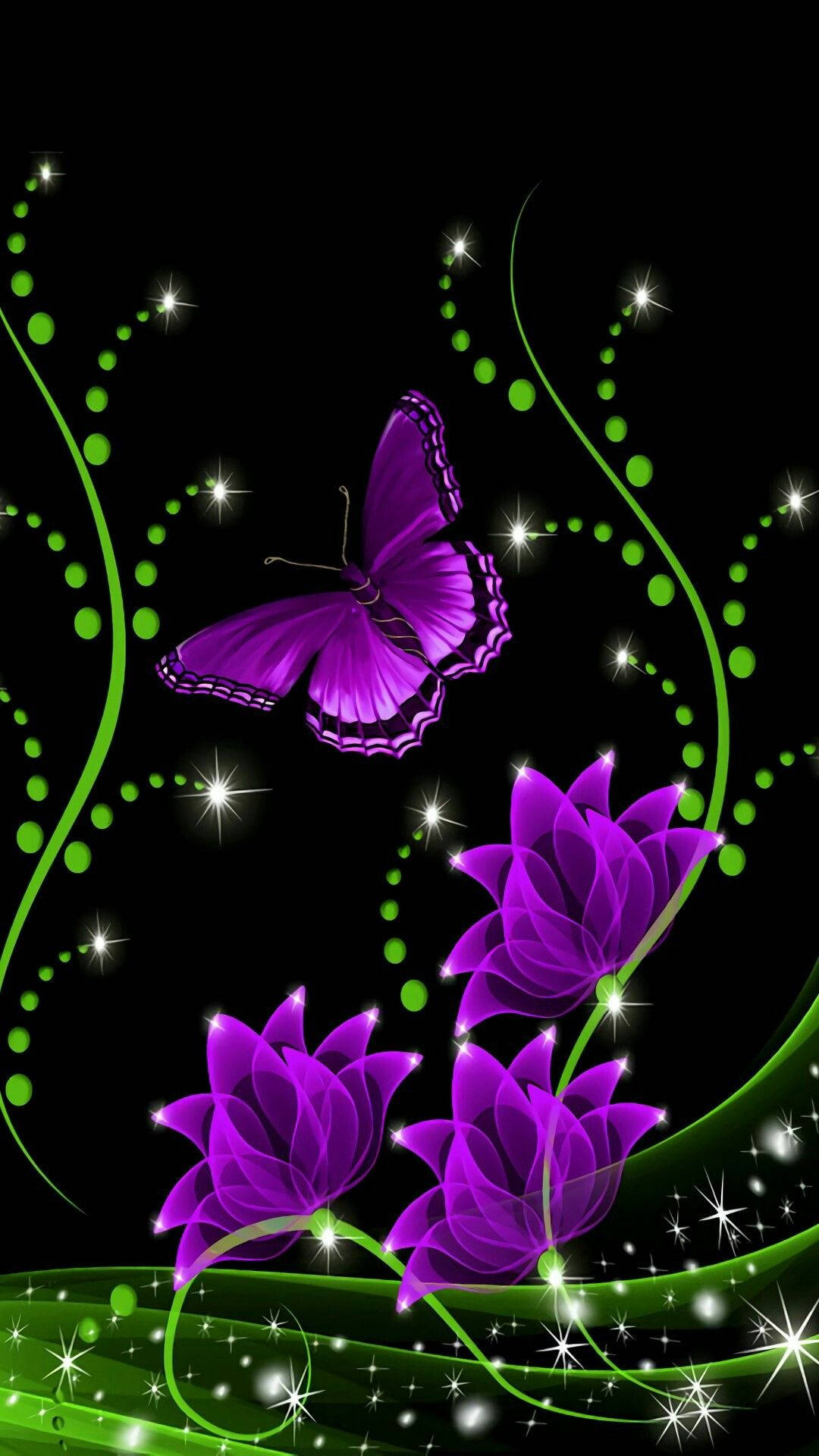 Purple Butterfly Phone Background With Vines Background