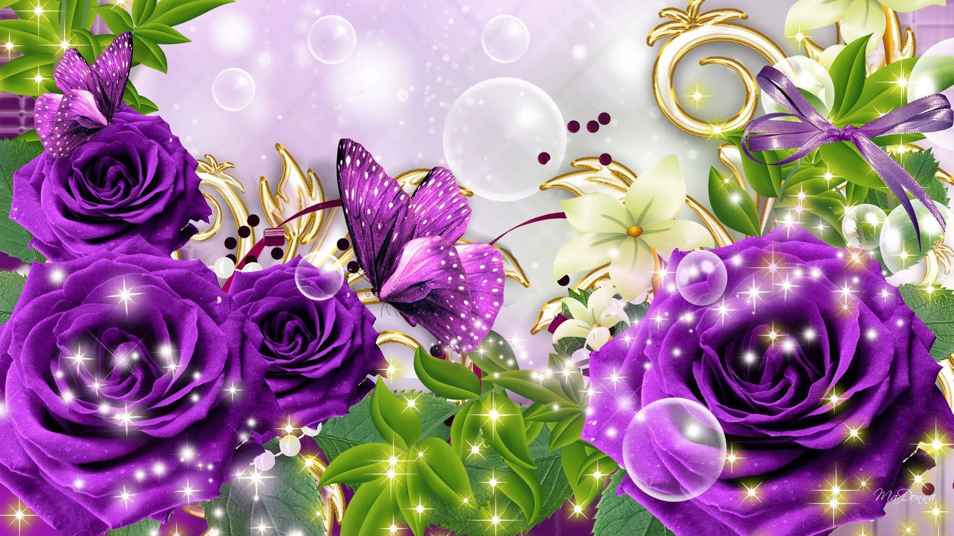 Purple Butterfly Purple Rose Background