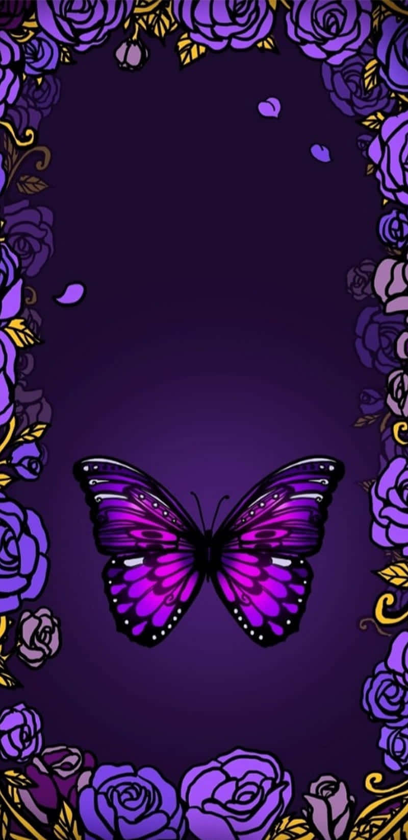 Purple Butterfly With Roses On A Purple Background Background