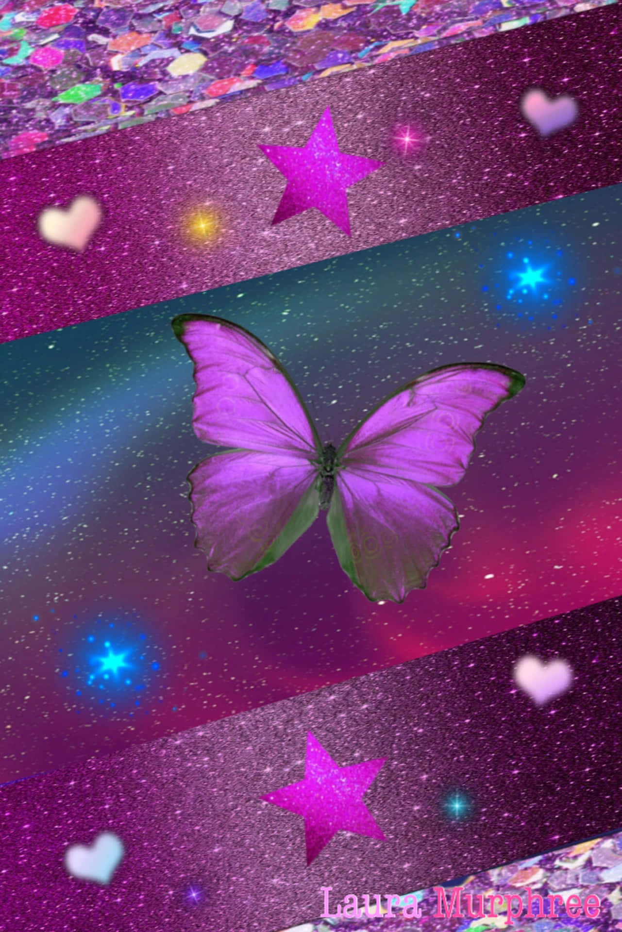 Purple Butterfly With Stars And Hearts