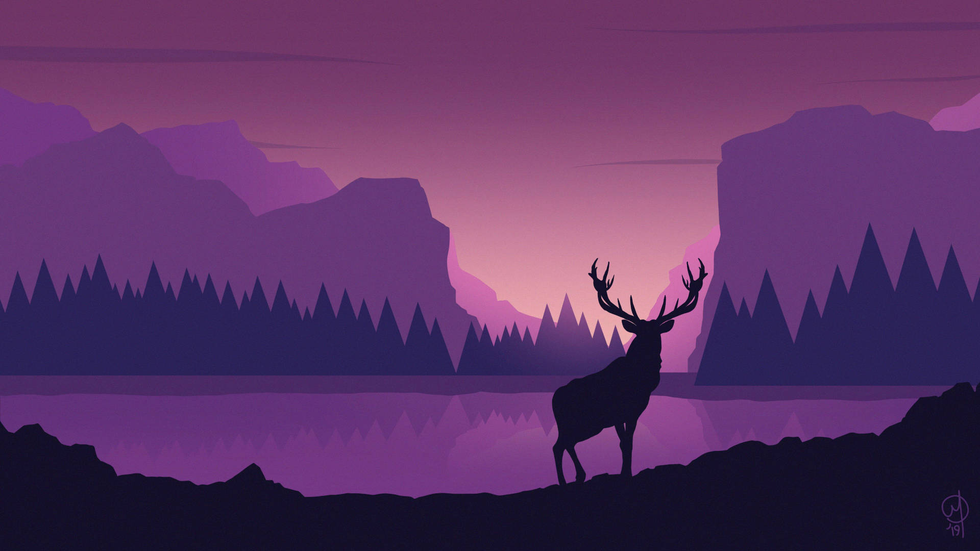 Purple Caribou Art Deco Background