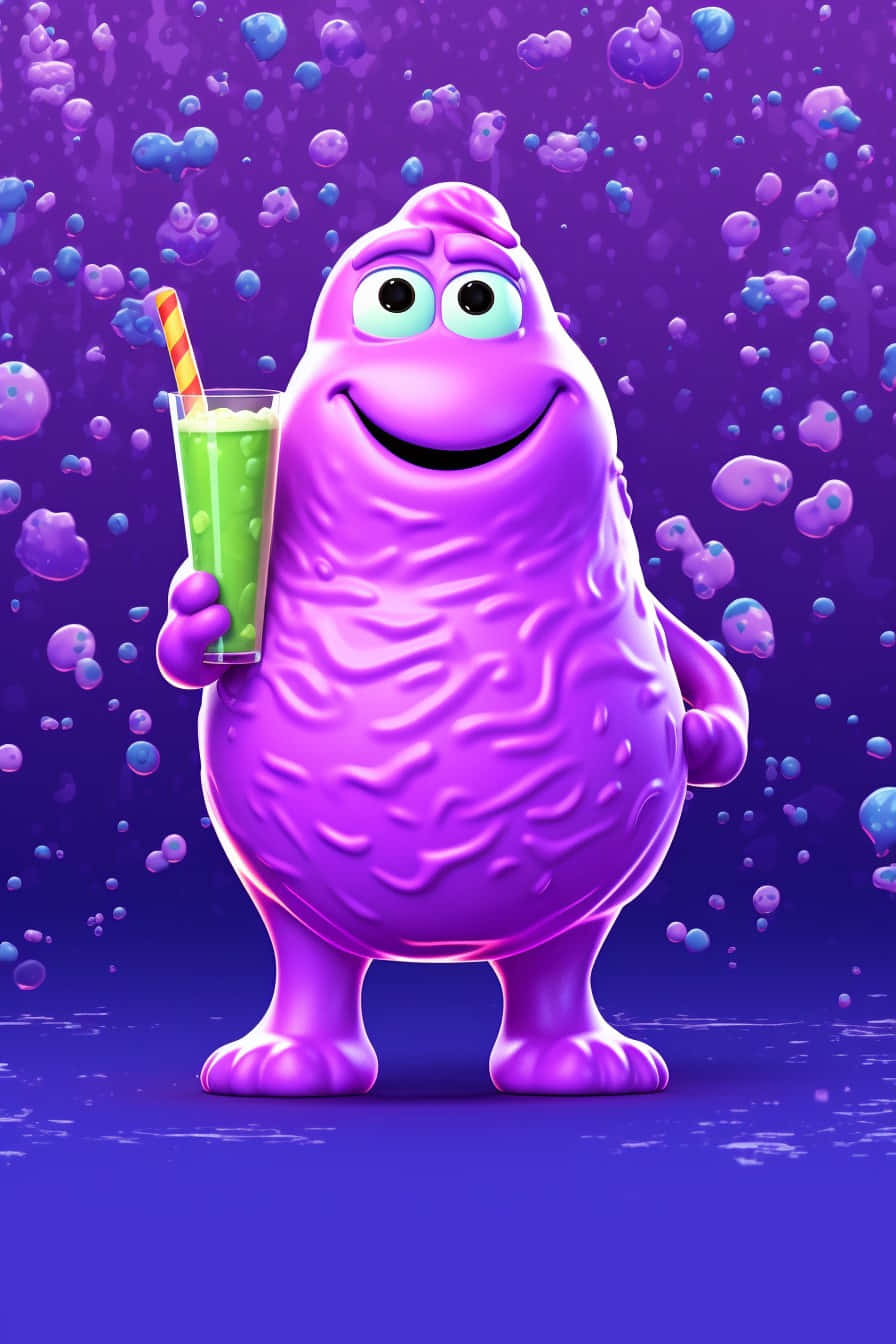 Purple Character Holding Drink