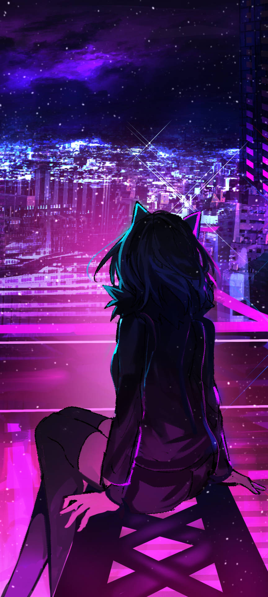 Purple City Anime Phone Background