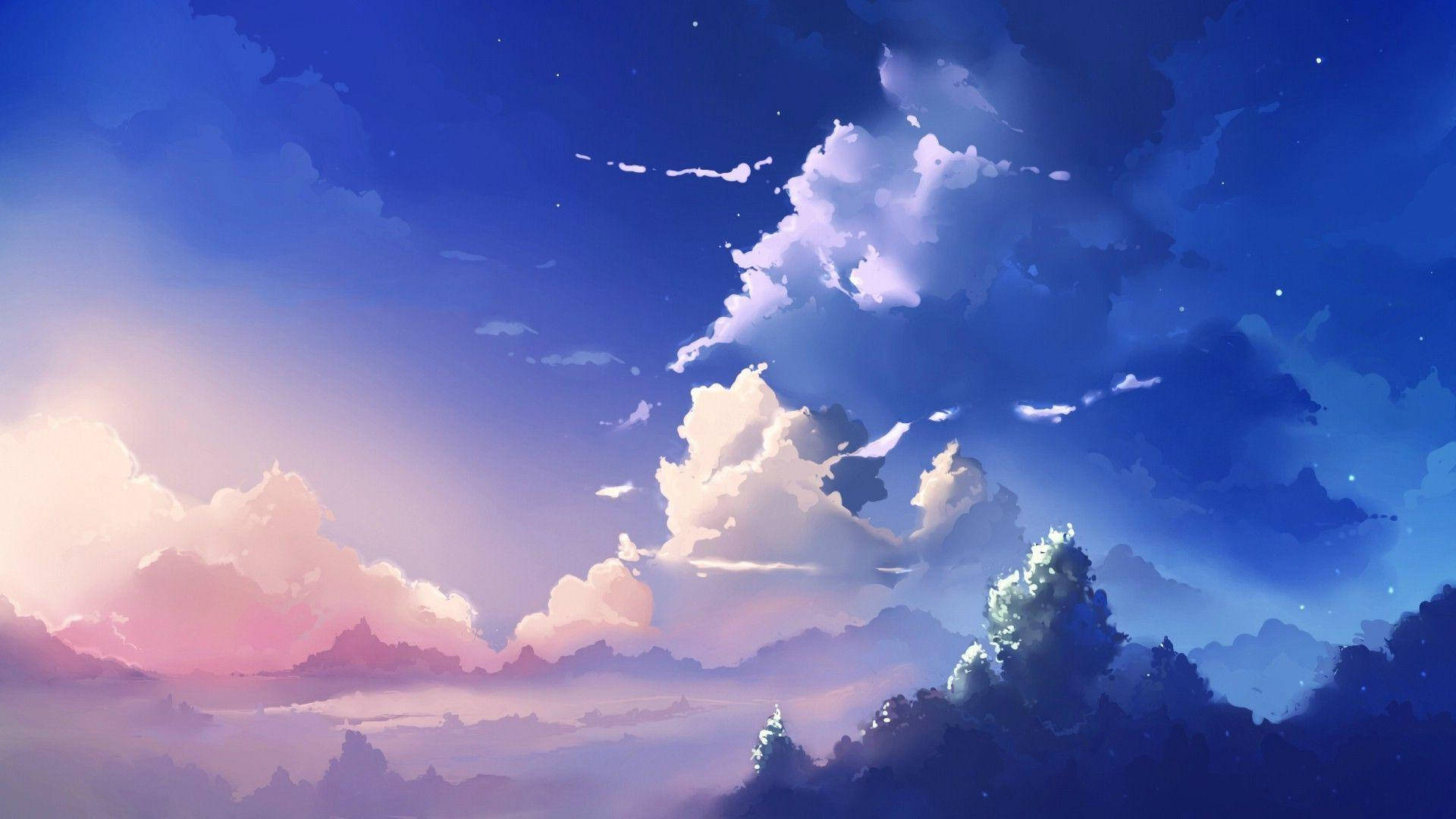Purple Clouds Aesthetic Anime Scenery Background