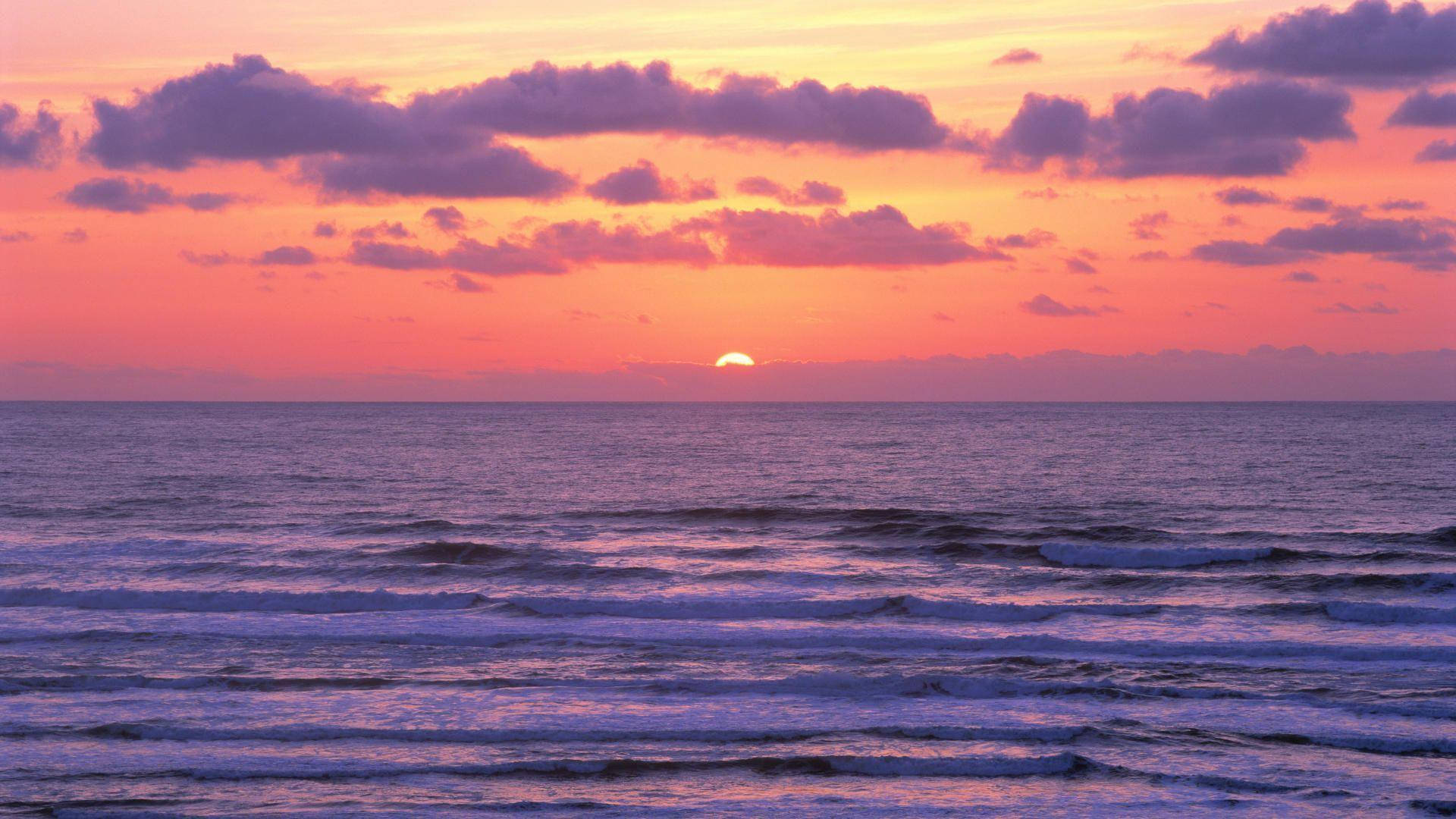 Purple Clouds Orange Sky Ocean Sunset