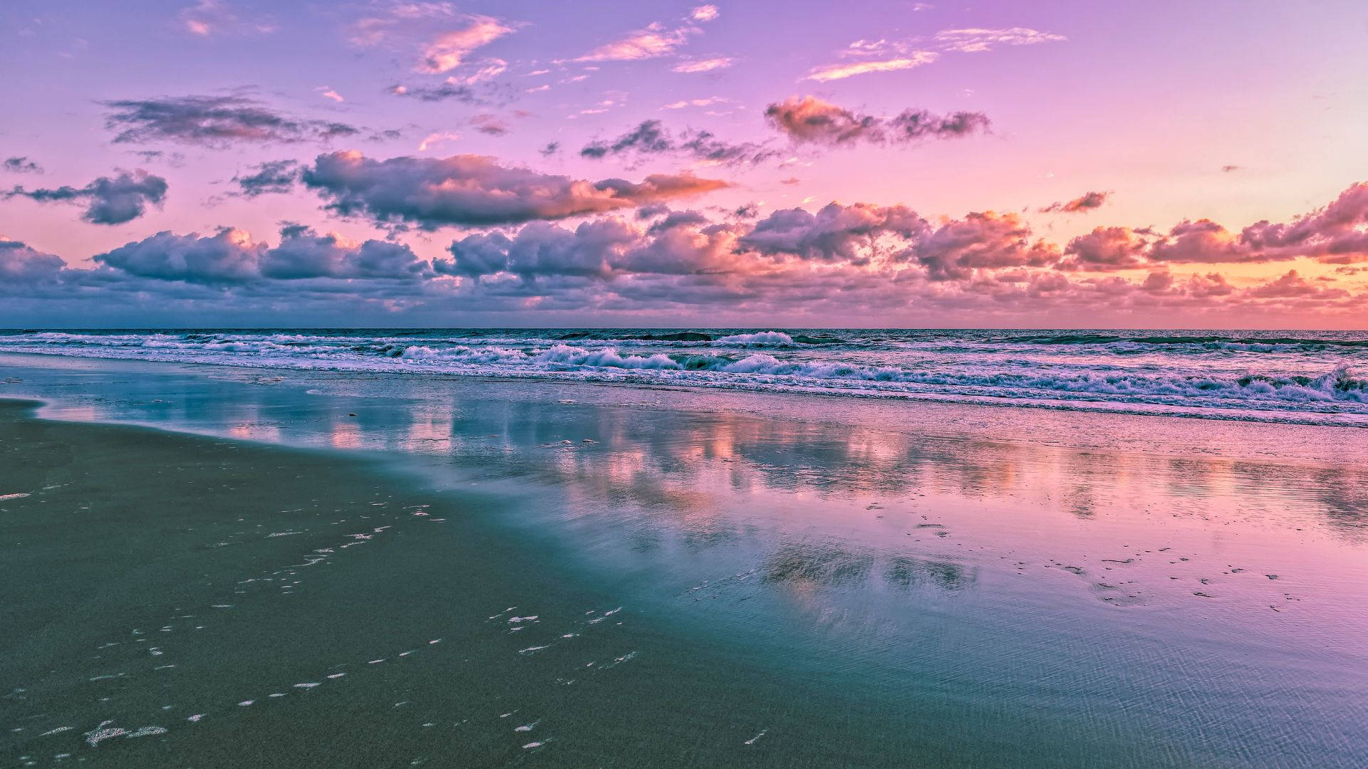 Purple Cloudy Beach Sunrise Background