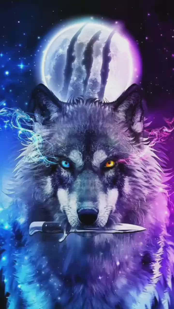Purple Cool Blue Wolf With Knife Background