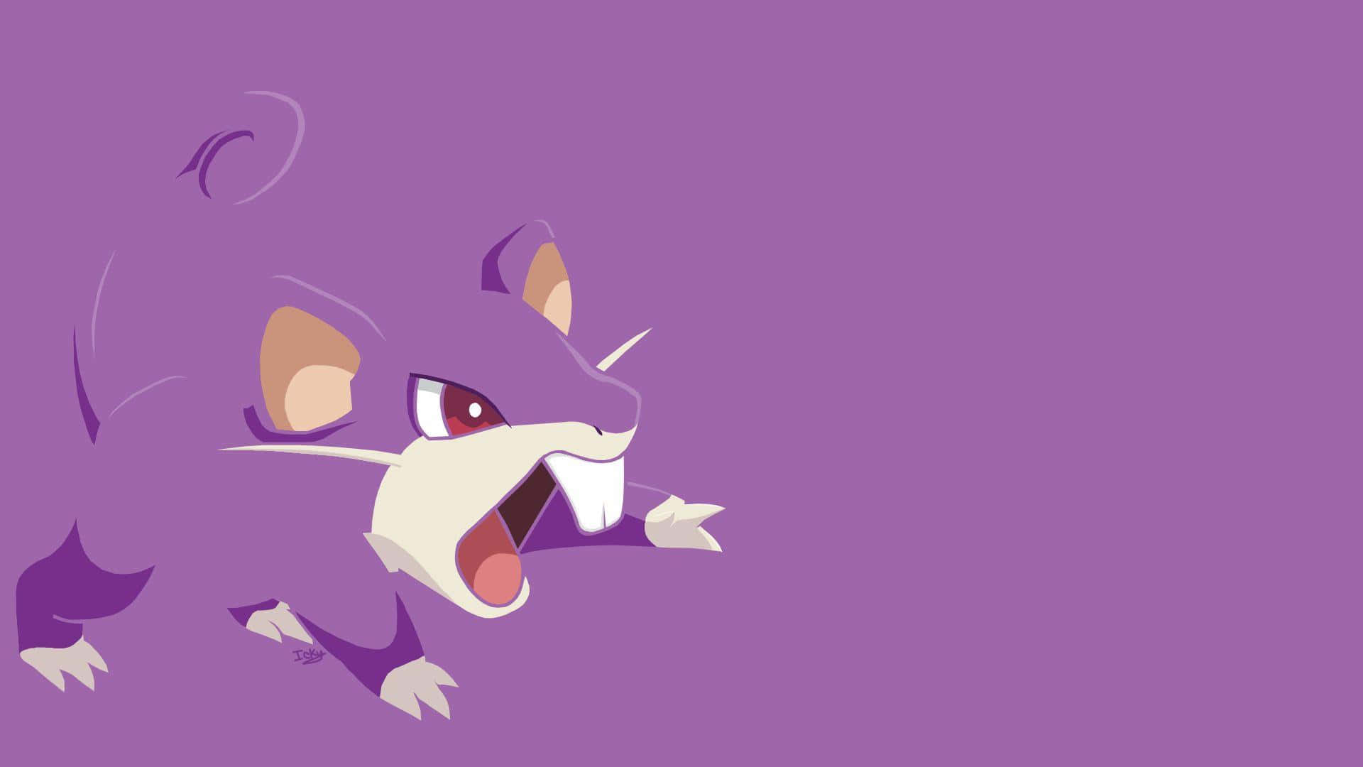 Purple Desktop Wallpaper Of Pokemon Rattata Showing Its Front Tooth
