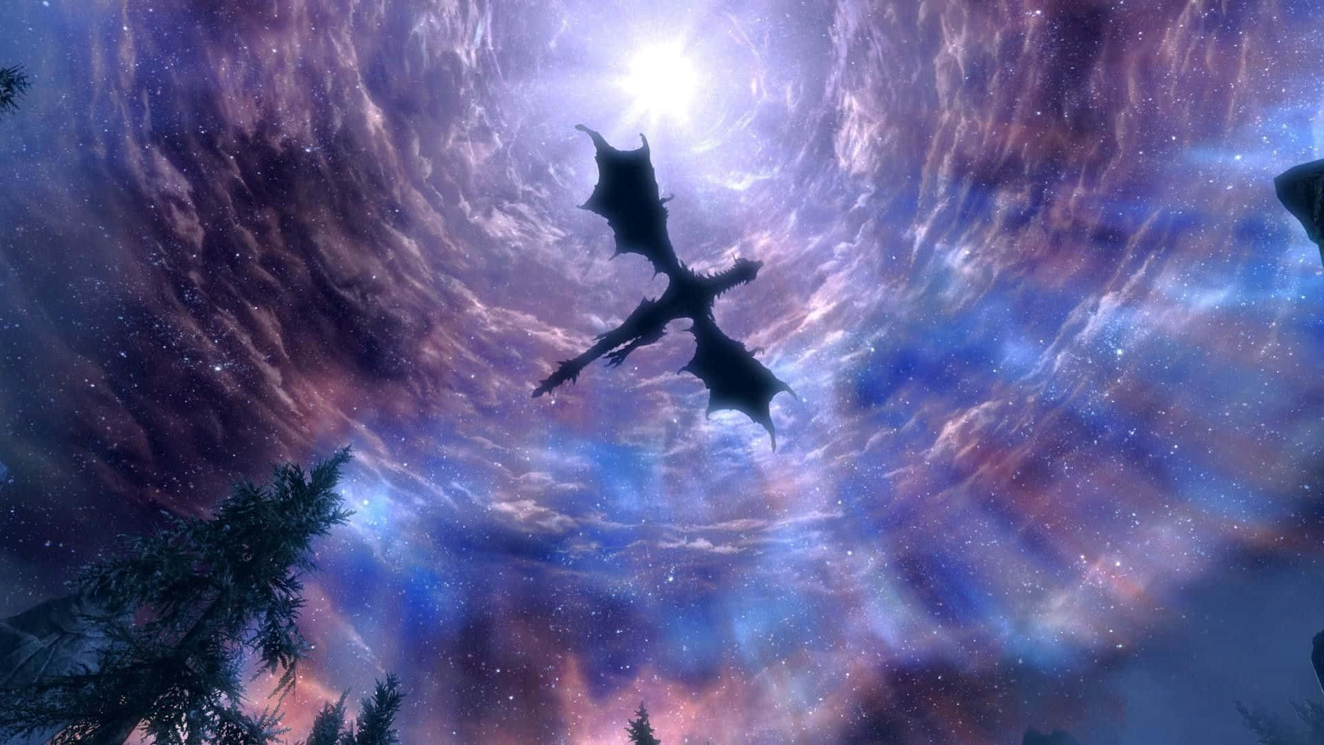 Purple Dragon Flying Above