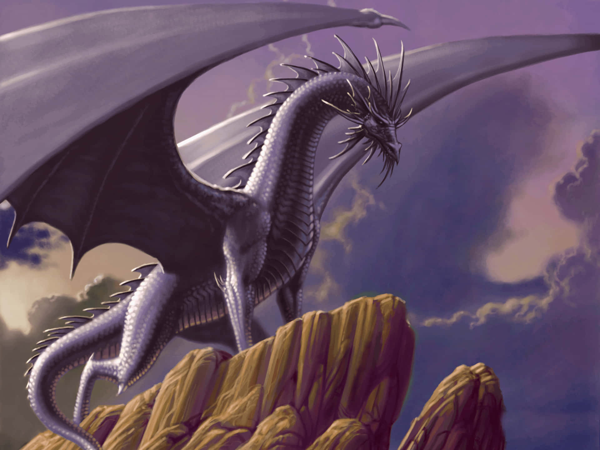 Purple Dragon On The Hill Background