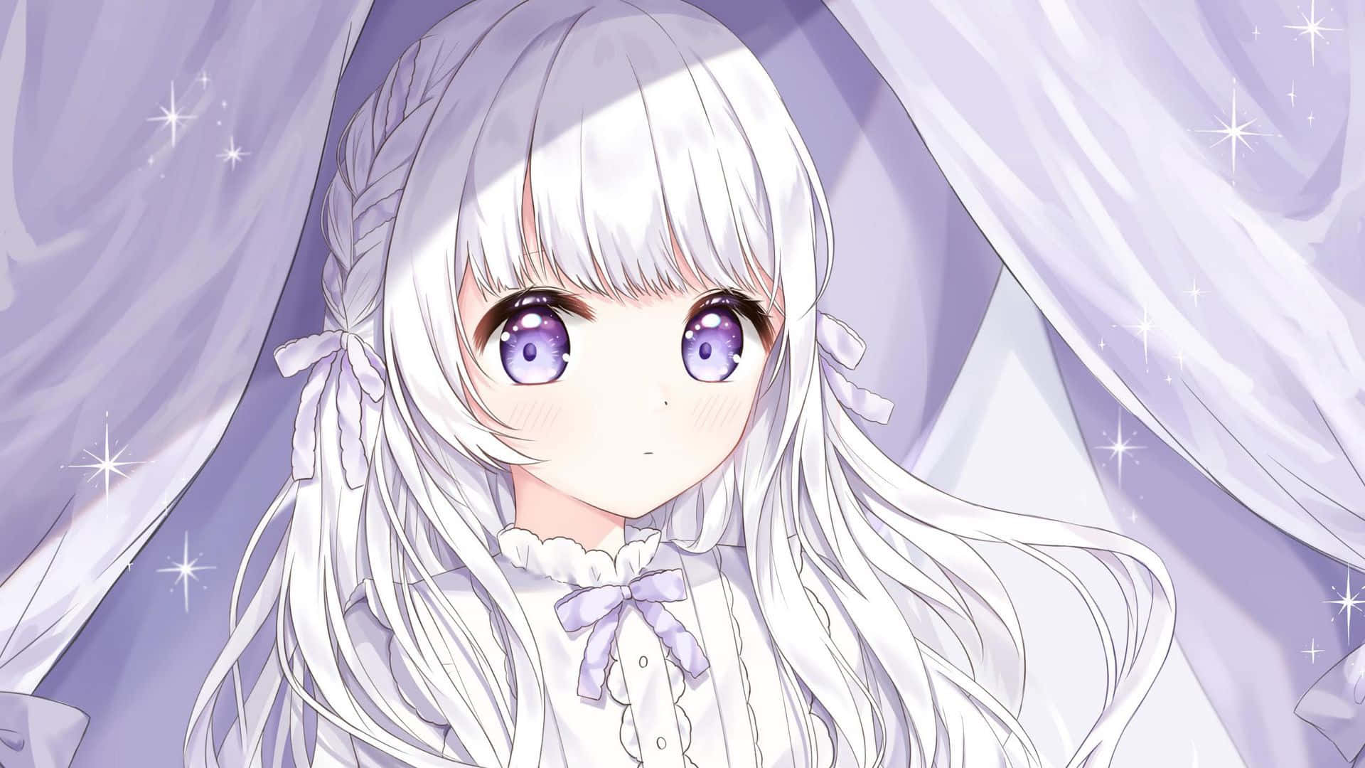 Purple Eyed Anime Girl Starry Backdrop Background