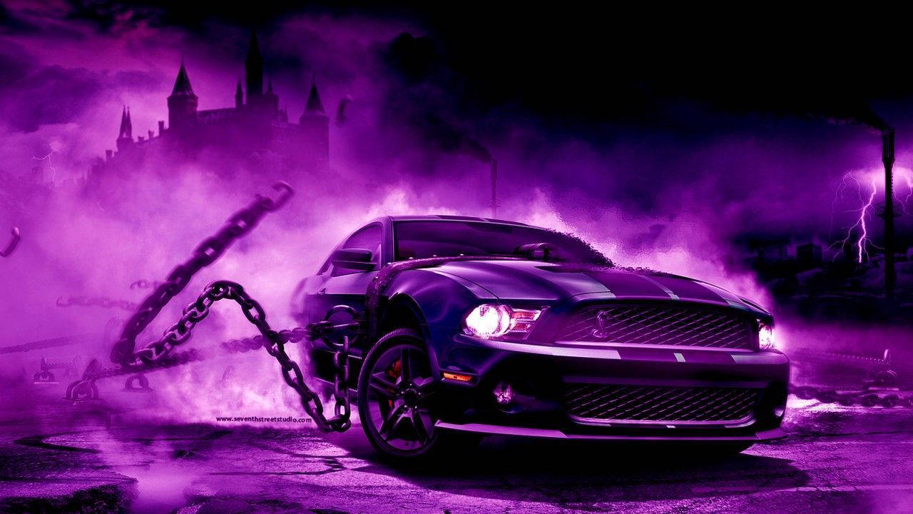 Purple Fire Car With Chains Background