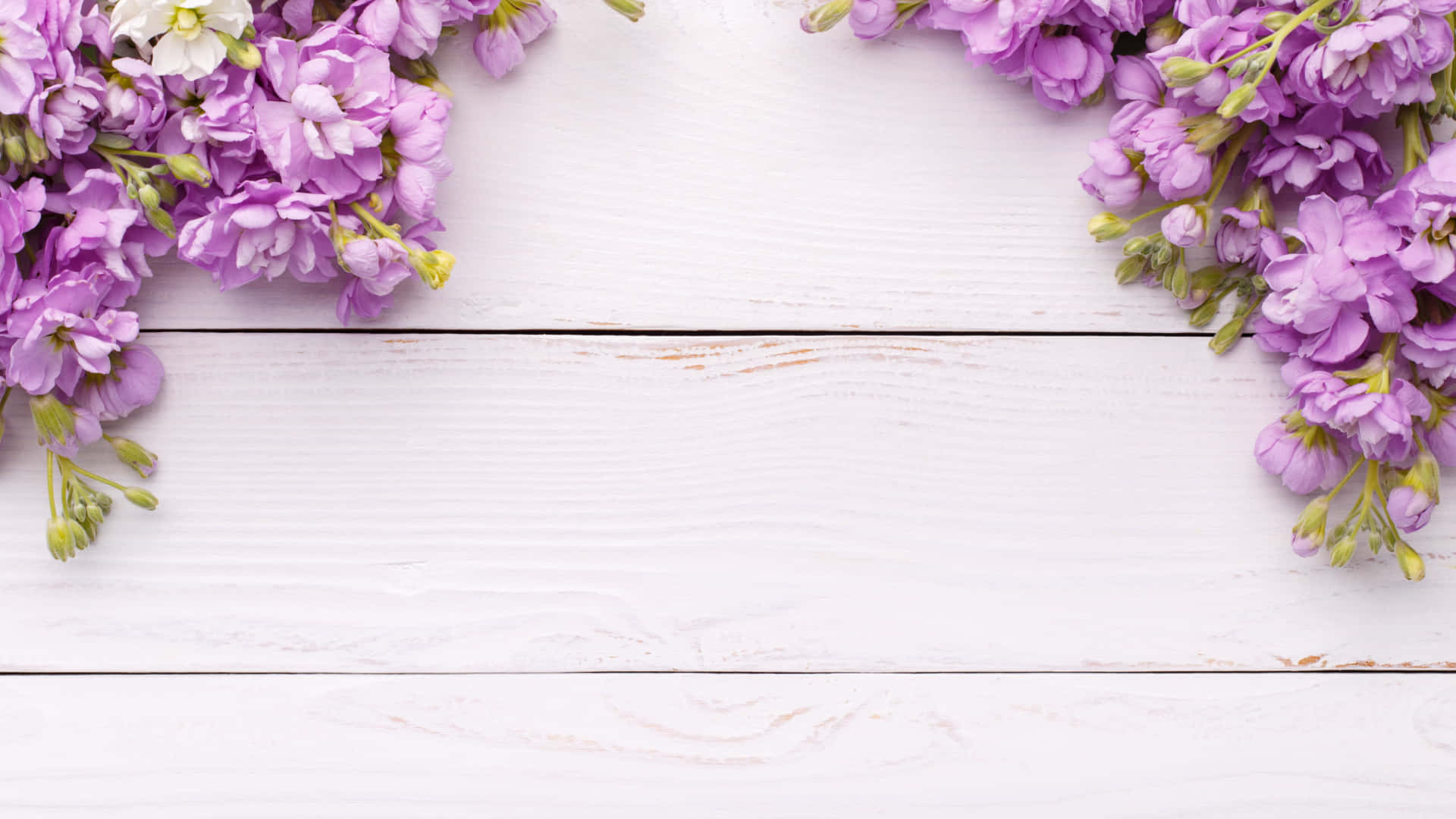 Purple Floral Frame White Wooden Background