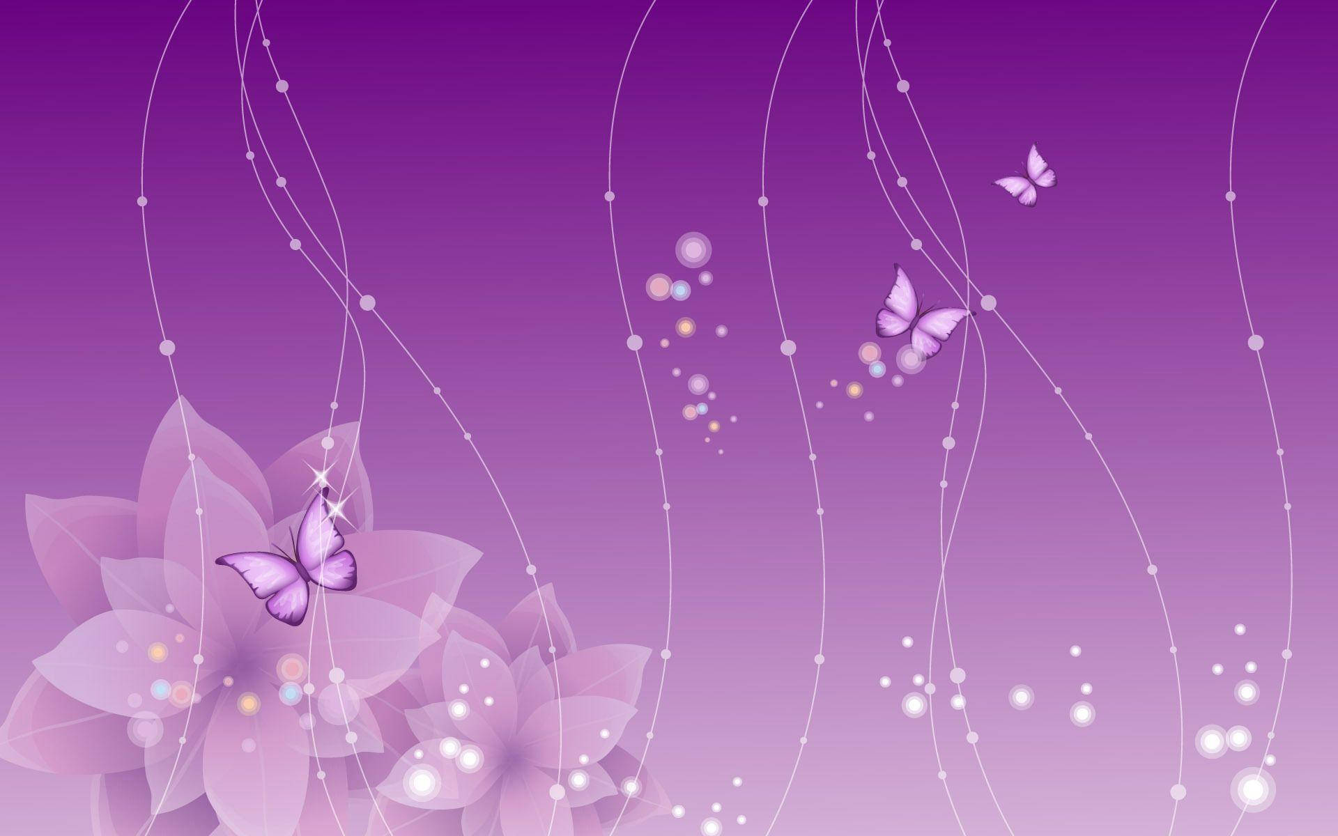 Purple Flower Wallpaper With Butterflies Background