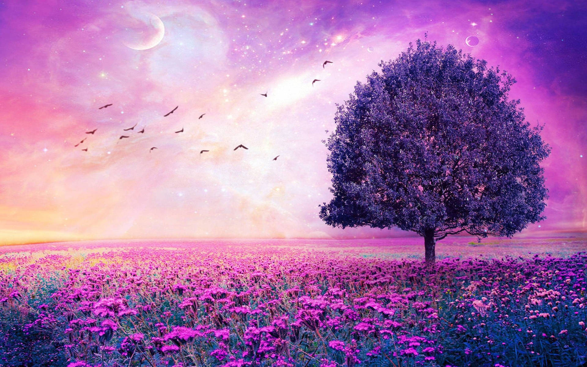 Purple Flowers Aesthetic Digital Artwork Background