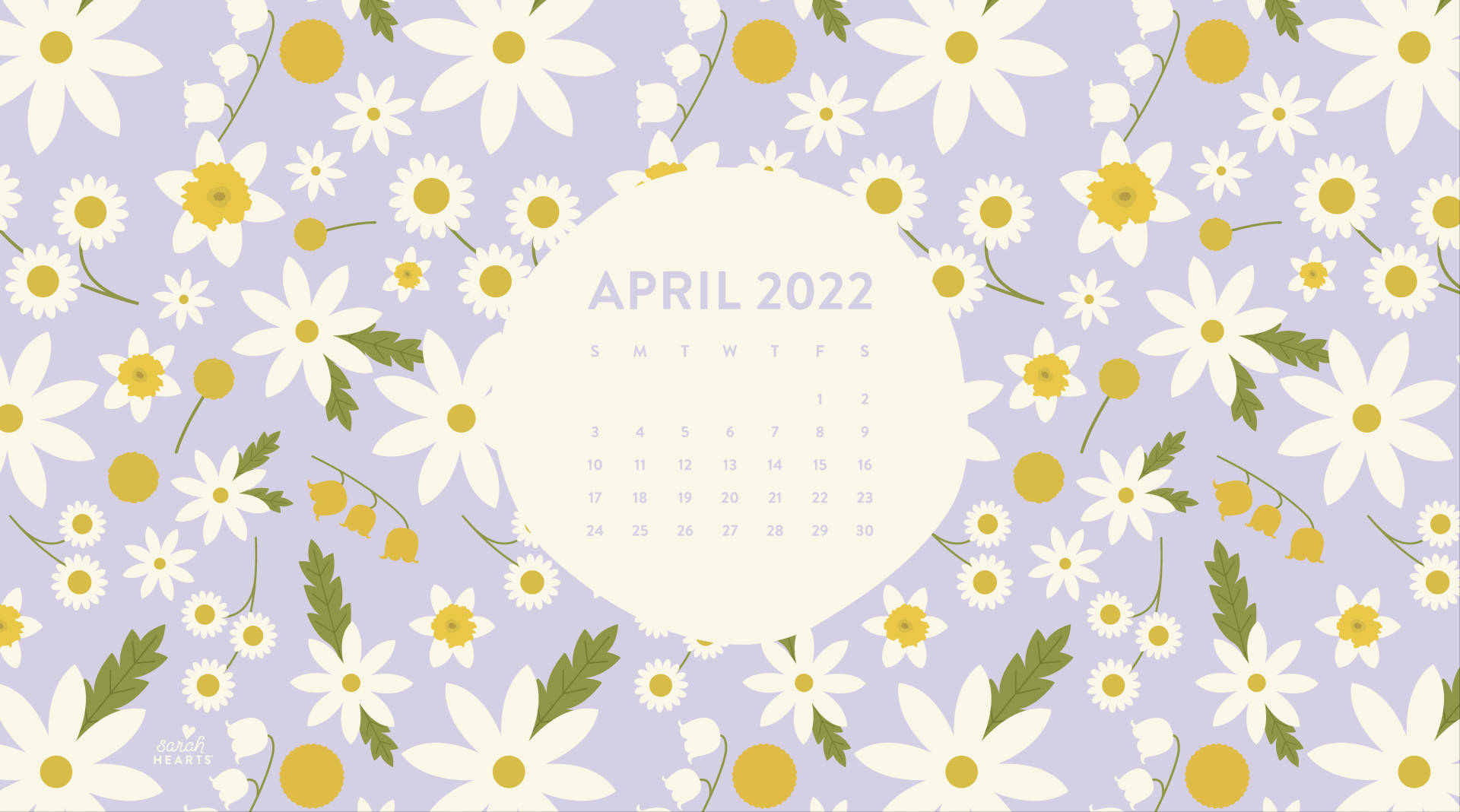 Purple Flowers April 2022 Calendar