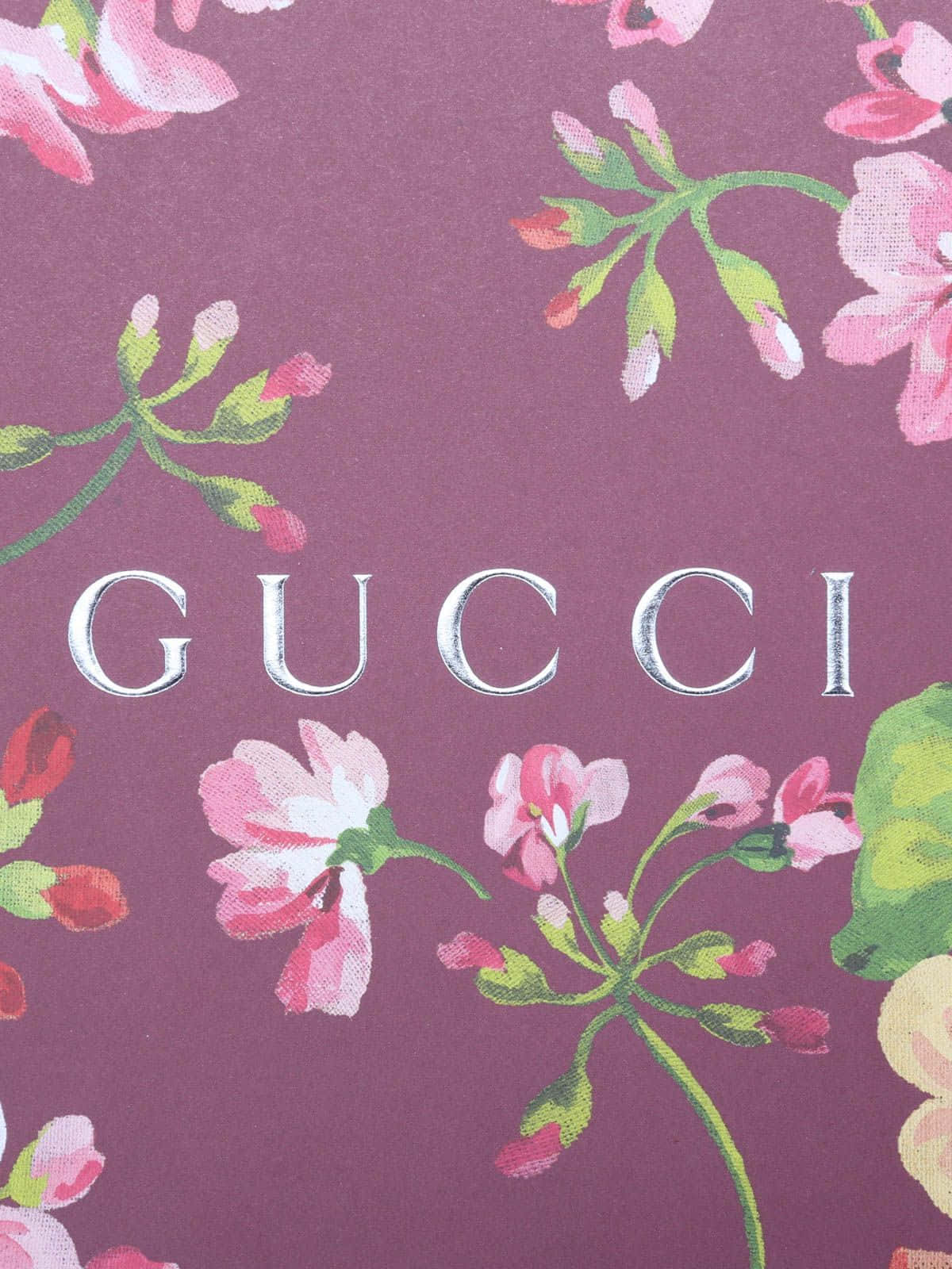 Purple Flowers Gucci Wordmark Background