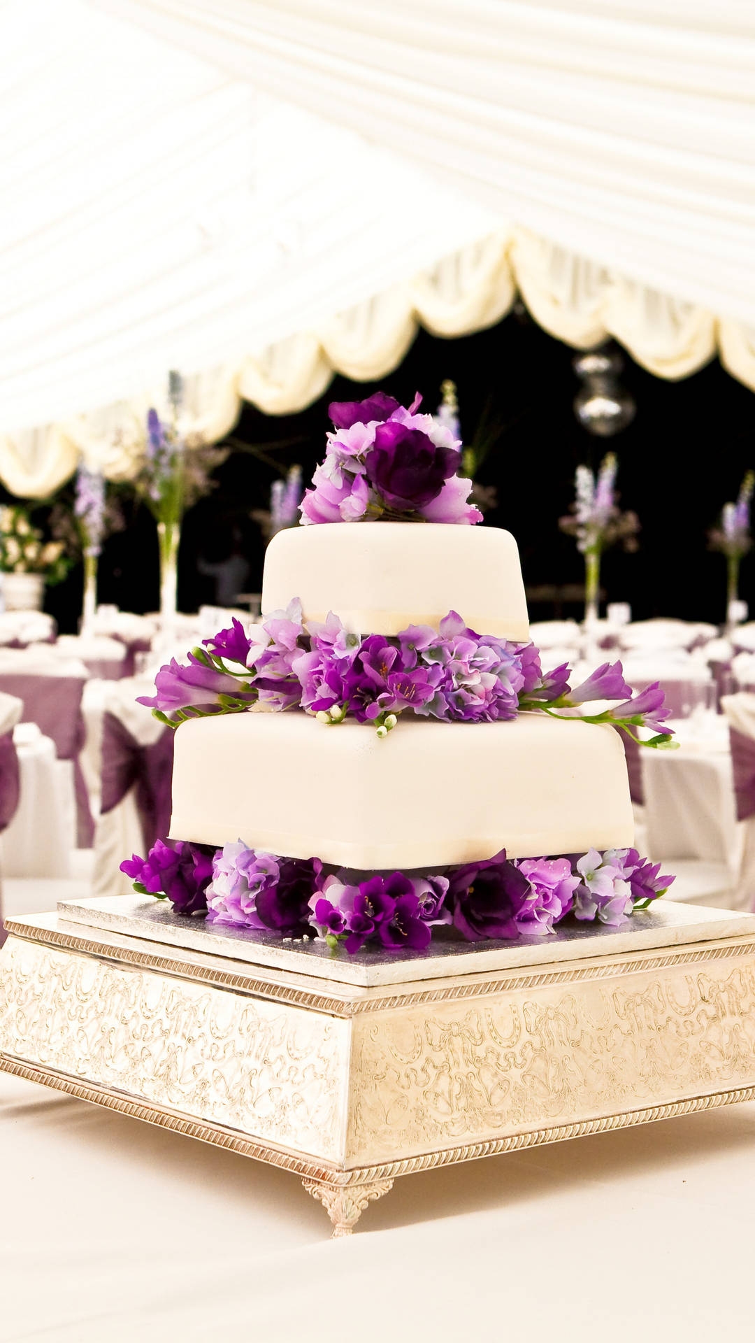 Purple Flowers Mixed Shape Wedding Cake Background