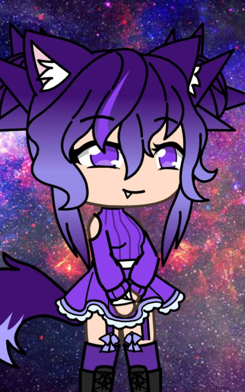 Purple Gacha Life Cat Girl Cosmic Background Background