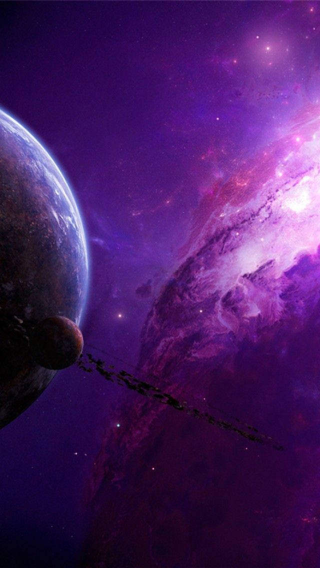 Purple Galaxy And Planet In Space Iphone Background