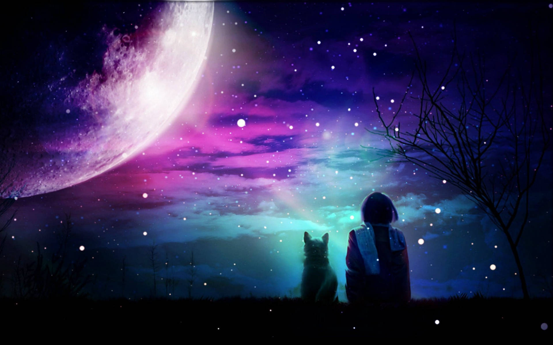 Purple Galaxy Moon Digital Art
