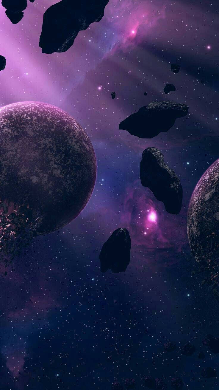 Purple Galaxy Space With Planets And Meteorites Iphone Background