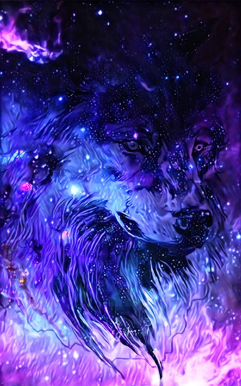 Purple Galaxy Wolf Digital Painting Background