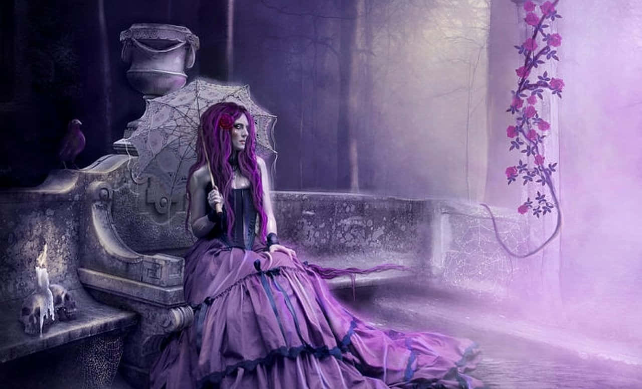 Purple Gothic Girl Umbrella Background