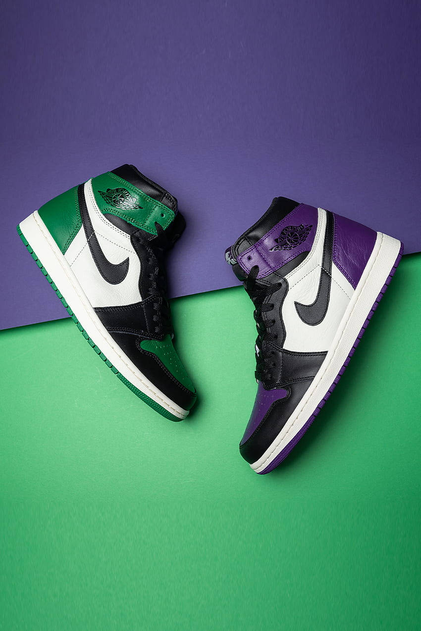 Purple Green Jordan Shoes Background