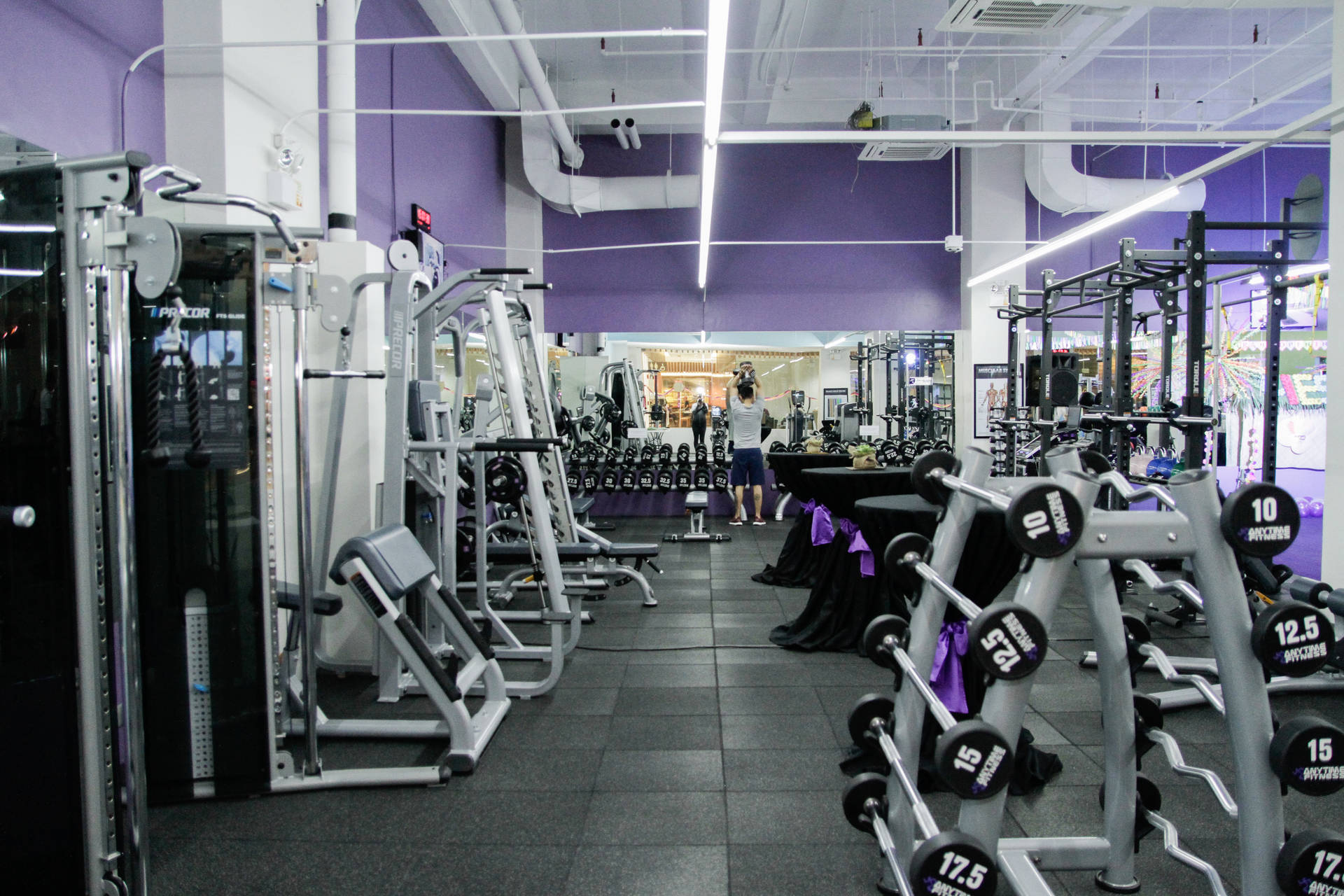 Purple Gym With Equipment Background